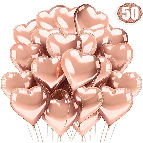 Globos de Papel de Aluminio BESTZY Globos de Corazón Oro Rosa Globos en Forma de Corazón 10 Pulgadas para la Decoración del Boda Cumpleaños