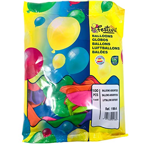 Globos Festival 100 unidades Globos de látex Colores Surtidos 20cm / 8" Biodegradable Fabricado en España