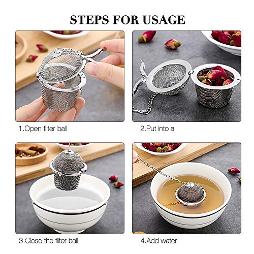 Gobesty Bola de colador de té para té suelto, 2 piezas Colador de infusor de bola de té de acero inoxidable, Infusor de bola de té, Colador de té con cadena para té suelto