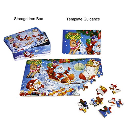 Gobus Rompecabezas de Madera Papá Noel Reno de Navidad Feliz Navidad Rompecabezas Educación Puzzle Juguete para niños Adolescentes Adultos (60 Piezas)