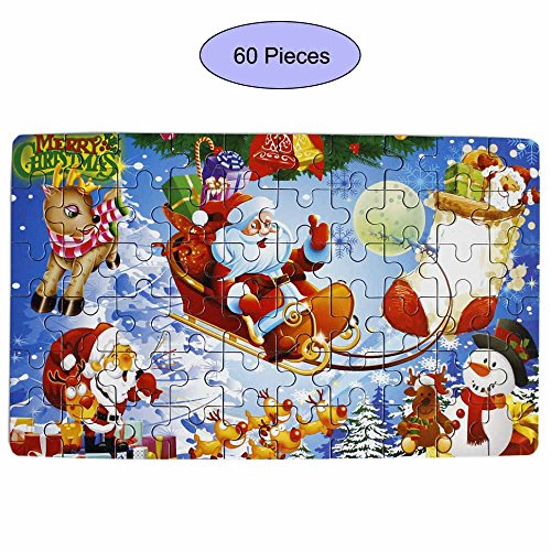 Gobus Rompecabezas de Madera Papá Noel Reno de Navidad Feliz Navidad Rompecabezas Educación Puzzle Juguete para niños Adolescentes Adultos (60 Piezas)