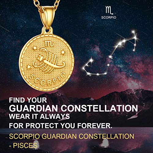 GoldChic Jewelry Escorpio Dorado Colgante Constelación 12 Signos Astrológicos Collar Ajustable, Acero Inoxidable con baño de 18K Oro, Gratis Caja de Regalo