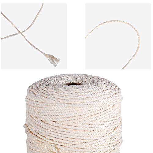 GoMaihe Macrame Cord 3mm x 850 ft, 4-Strand Twisted Soft Unstained Cotton Rope for Plant Hanger Wall Hanging Knitting Craft Beginners, Home Bedroom Living Room Decorations, Beige