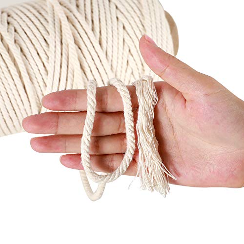 GoMaihe Macrame Cuerda, 5mm x 100m Cordón Hilo de Algodón Natural Colgante de Pared de Macramé, Bricolaje Artesanía Colgante de Pared Colgador de Planta Tejido Cordón Tejer Decoración Envolver, Beige