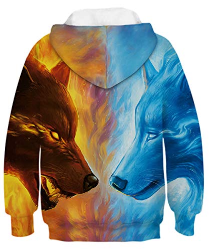 Goodstoworld Lobos de Hielo y Fuego 3D Hoodies Niño Niña Sudadera Divertida Impresión Sudaderas con Capucha Mangas Largas Sweatshirt Pulóver Bolsillos Batalla de Lobos M