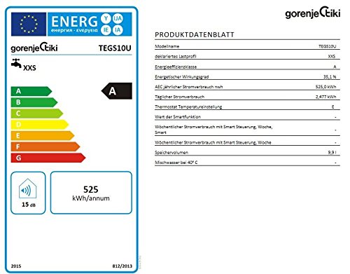 Gorenje TEGS 5 U - Acumulador de agua caliente, 5 l, eficiencia energética A, protección bimetálica, 2 kW, bajo mueble, sin presión, 1 unidad, color blanco