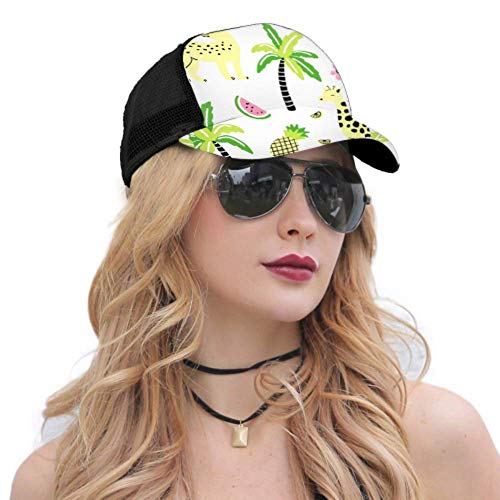 Gorra de béisbol Hombres Mujeres, Linda Jirafa Leopardo Palma Ajustable Camionero Malla Verano ventilado Gorra de béisbol Sol Gorra Sombrero Lavadora para Gorras de béisbol