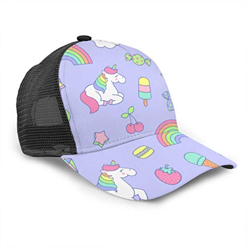 Gorra de béisbol Hombres Mujeres, Lindo Pastel Unicornio Postre Ajustable Trucker Mesh Summer Vented Baseball Sun Cap Sombrero Sombrero de Mujer