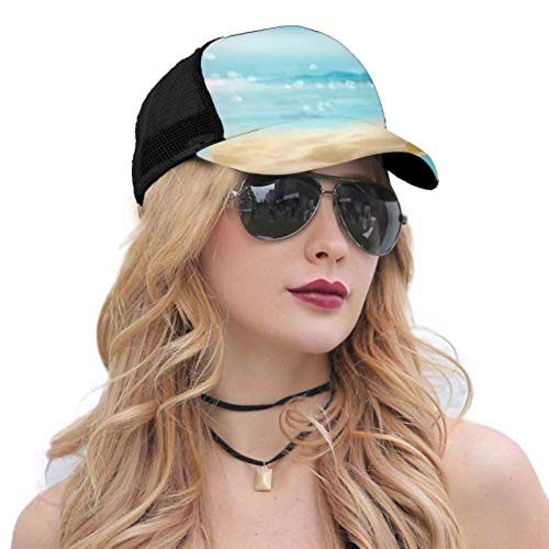 Gorra de béisbol Hombres Mujeres, Vista Abstracta Sandy Beach Palm Tree Ajustable Trucker Mesh Summer Vented Baseball Sun Cap Sombrero Sombrero Lavadora para Gorras de béisbol