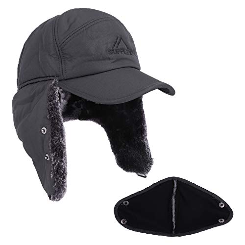 Gorro de invierno a prueba de viento con máscara bucal Trooper Hat gorro con capucha térmica con orejeras bufanda cálida - Gris - talla única