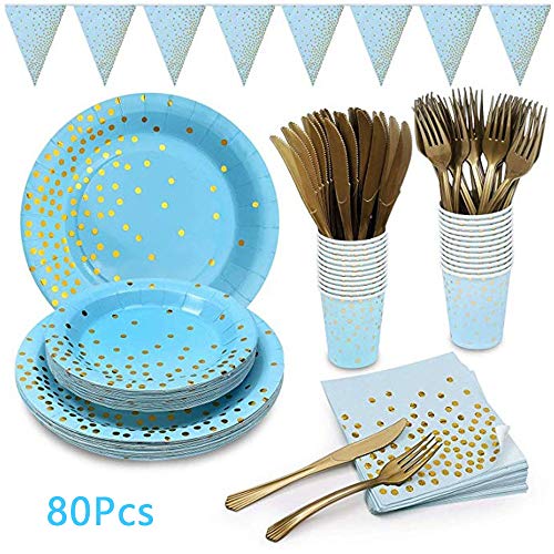 gotyou Juego de Vajilla Desechable,Vaso de Papel/Toalla/Bandeja de Papel/Cuchara Cruzada de Cuchillo de Plástico,Suministros para Fiestas,Decoración de Vajillas para Fiestas de Bodas(10 Invitados)