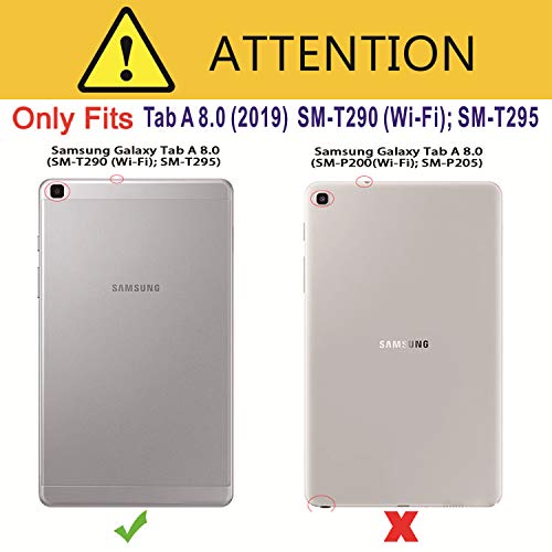 GOZOPO - Carcasa para Samsung Galaxy Tab A 8.0 2019 (con función Atril, función Atril y función Atril para Samsung Galaxy Tab A 8.0 (2019) SM-T290 y SM-T295, diseño con Texto en inglés