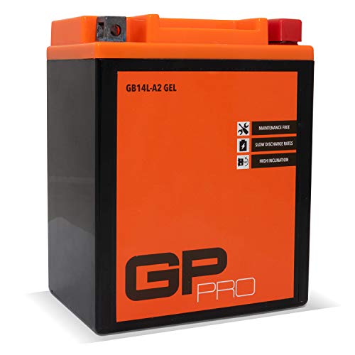 GP-PRO GB14L-A2 - Batería de arranque para motos, 12V, 14Ah, parecido a YB14L-A2 / 51411, sin necesidad de mantenimiento