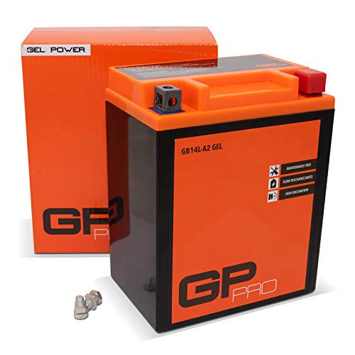 GP-PRO GB14L-A2 - Batería de arranque para motos, 12V, 14Ah, parecido a YB14L-A2 / 51411, sin necesidad de mantenimiento