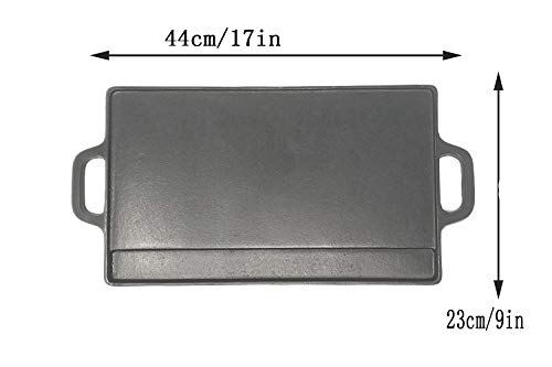 Gpzj Plancha de Hierro Fundido, Placa de Parrilla Antiadherente Reversible, pre-sazonada, combinación de Parrilla y Plancha, Barbacoa, fogata, Cabe sobre Dos quemadores de Estufa