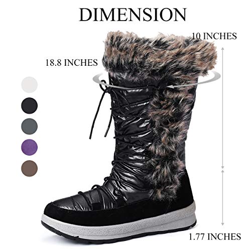 gracosy Botas Nieve Mujer Piel Forrado Invierno Cálidas Botas Antideslizante Peso Ligero Plataforma Botines Casuales Media Pierna Lluvia Botas, 41 EU