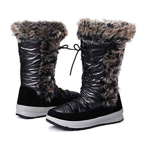 gracosy Botas Nieve Mujer Piel Forrado Invierno Cálidas Botas Antideslizante Peso Ligero Plataforma Botines Casuales Media Pierna Lluvia Botas, 41 EU