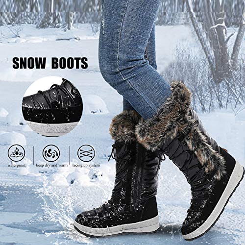 gracosy Botas Nieve Mujer Piel Forrado Invierno Cálidas Botas Antideslizante Peso Ligero Plataforma Botines Casuales Media Pierna Lluvia Botas, 41 EU