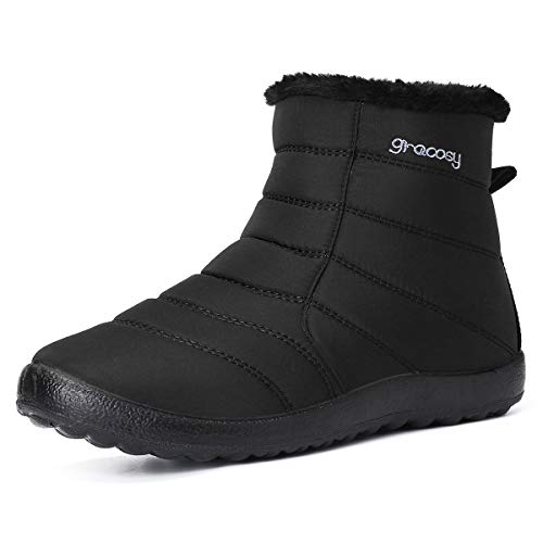 gracosy Botines Nieve Mujer Piel Forrado Invierno Cálidas Botas Impermeable Antideslizante Peso Ligero Plataforma Botines Casuales Corto Lluvia Botas