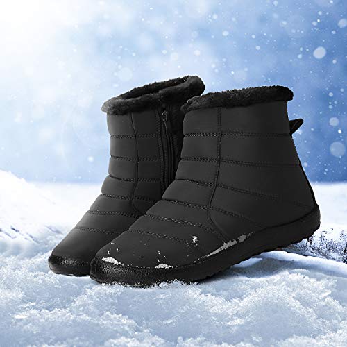 gracosy Botines Nieve Mujer Piel Forrado Invierno Cálidas Botas Impermeable Antideslizante Peso Ligero Plataforma Botines Casuales Corto Lluvia Botas