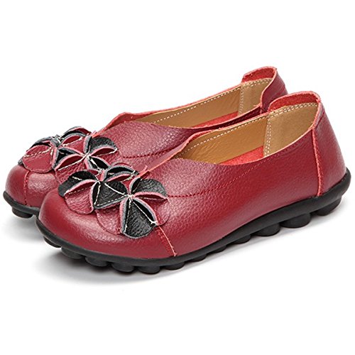 Gracosy Mocasines para Mujer Primavera/Verano Vintage Flores Hechas a Mano Zapatos de Cuero Estilo Mocasines Cómodo Slip On Shoes Alpargatas Zapatos de Conducción Zapatos para Caminar