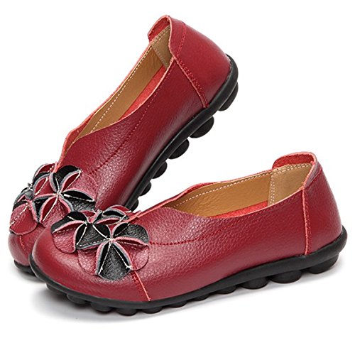 Gracosy Mocasines para Mujer Primavera/Verano Vintage Flores Hechas a Mano Zapatos de Cuero Estilo Mocasines Cómodo Slip On Shoes Alpargatas Zapatos de Conducción Zapatos para Caminar