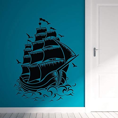 Gran barco pirata retro velero vinilo pared calcomanía natural mar vinilo pared arte hogar océano decoración pegatina A2 75x57cm