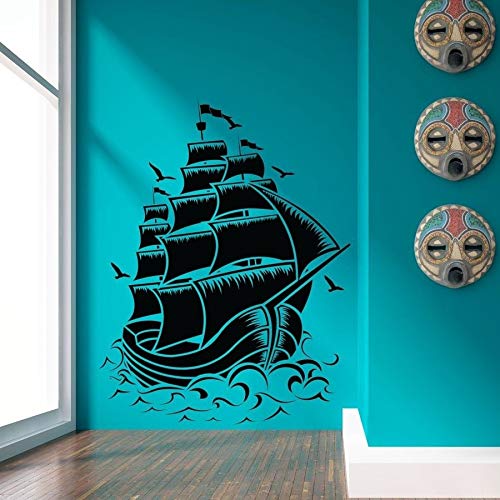 Gran barco pirata retro velero vinilo pared calcomanía natural mar vinilo pared arte hogar océano decoración pegatina A2 75x57cm