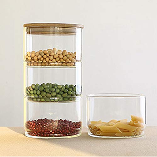 Granel cocina envase de alimento Conjunto de 3 Capas Mason Jar Borosilica de cristal para las especias de los frutos secos Ensalada de almacenamiento puede bowl