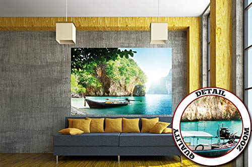 GREAT ART Foto Mural de Barco Pescador Tailandia Playa Paraiso Naturaleza 210 x 140 cm - Papel Pintado 5 Piezas incluye Pasta para pegar