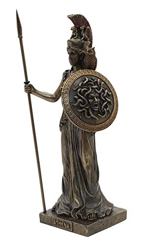 GreekCretanShop Diosa Griega Antigua Atenea/Minerva con Escudo (Estatua de Bronce Decorativa 20 cm)