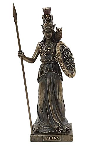 GreekCretanShop Diosa Griega Antigua Atenea/Minerva con Escudo (Estatua de Bronce Decorativa 20 cm)