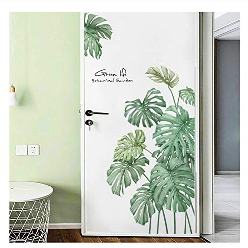 Green Palm Leaves Door Wall 3D Pegatina de nevera Mural Autoadhesivo Decoración para el hogar Pegatina 108x78cm