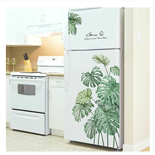 Green Palm Leaves Door Wall 3D Pegatina de nevera Mural Autoadhesivo Decoración para el hogar Pegatina 108x78cm