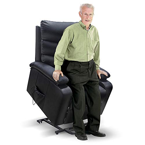 gridinlux. Sillón Relax Extra Acolchado Levanta Personas Negro. Elevación Automática con Mando, Reclinable, Masaje y Calor Lumbar. 8 Motores, 4 Zonas de Masaje, 5 Modos, Fácil de Limpiar