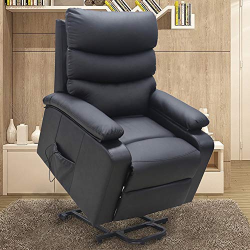 gridinlux. Sillón Relax Extra Acolchado Levanta Personas Negro. Elevación Automática con Mando, Reclinable, Masaje y Calor Lumbar. 8 Motores, 4 Zonas de Masaje, 5 Modos, Fácil de Limpiar