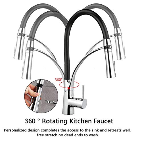 Grifo Cocina, Silicona de Grado Alimenticio 360° Flexible Rotación Grifo Mezclador con 2 Modos Extraíble Rociador, Grifo Mezclador para Agua Fría y Caliente, Latón Cromado Grifos Fregadero.