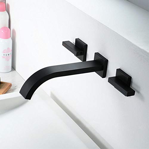 Grifo Montado En La Pared Con Caja Incrustada Grifos De Lavamanos Grifos De Lavabo Del Baño Negro Mezclador De Cromo Grifo Latón Manijas Dobles Tap Square