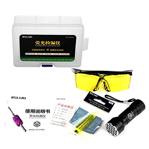 Groust Herramientas De Detección De Fugas De Aire Acondicionado Exactitud Libre De Contaminación Amigable Con El Medio Ambiente Fácil De Usar Linterna UV LED Gafas Protectoras Juego De Herramientas UV