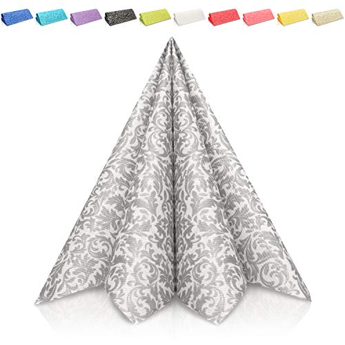 GRUBly Servilletas Plata de Papel gofrado Fino Ornamental | Servilletas Papel de Fiesta como servilletas de Tela | Ideal Cenas Bodas Cumpleaños Barbacoas | Calidad AIRLAID | 40 x 40 cm | Pack de 50