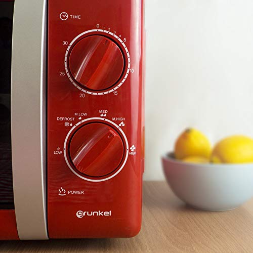 Grunkel - MW-20RF - Microondas de diseño Vintage de 20 litros de Capacidad y 6 Niveles de Potencia. Función descongelación y Temporizador hasta 30 Minutos - 700W - Rojo