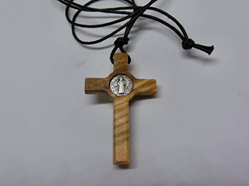 GTBITALY 10.028.90 LACSCA Cruz San Benito de madera de olivo con collar de 4,5 cm con caja de regalo y oración en italiano