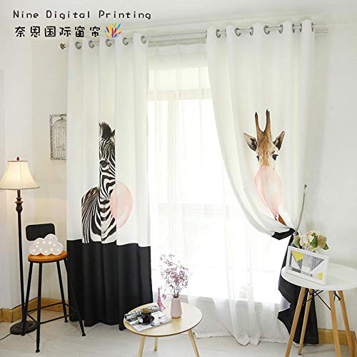 Gtfzjb Cortinas de Fondo Decorativas Divertidas Creativas de Dibujos Animados Cebra y Ciervos Estudio habitación de los niños Cortina de dormitorio-W220 * H185cm