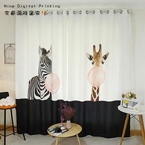 Gtfzjb Cortinas de Fondo Decorativas Divertidas Creativas de Dibujos Animados Cebra y Ciervos Estudio habitación de los niños Cortina de dormitorio-W220 * H185cm