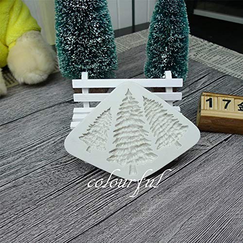 Guanici Molde de silicona con forma de árbol de Navidad Decoración de pasteles Herramientas de galletas de fondant Molde de silicona 3D para fondant chocolate herramienta para hornear 3 Piezas (Beige)