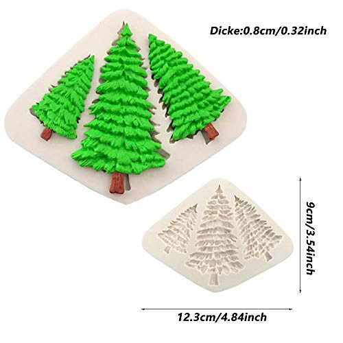 Guanici Molde de silicona con forma de árbol de Navidad Decoración de pasteles Herramientas de galletas de fondant Molde de silicona 3D para fondant chocolate herramienta para hornear 3 Piezas (Beige)