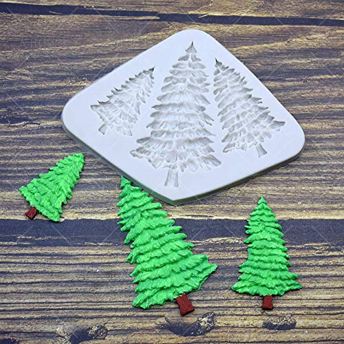 Guanici Molde de silicona con forma de árbol de Navidad Decoración de pasteles Herramientas de galletas de fondant Molde de silicona 3D para fondant chocolate herramienta para hornear 3 Piezas (Beige)