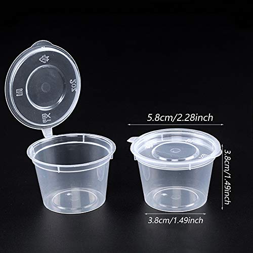 Guanici Vasos de Salsa Desechables de plástico Tazas de Salsa de Plástico con Tapas Contenedores de Limo para la preparación de Alimentos, Salsas y ensaladas pequeñas y Cereales 50 Piezas (50 ml)