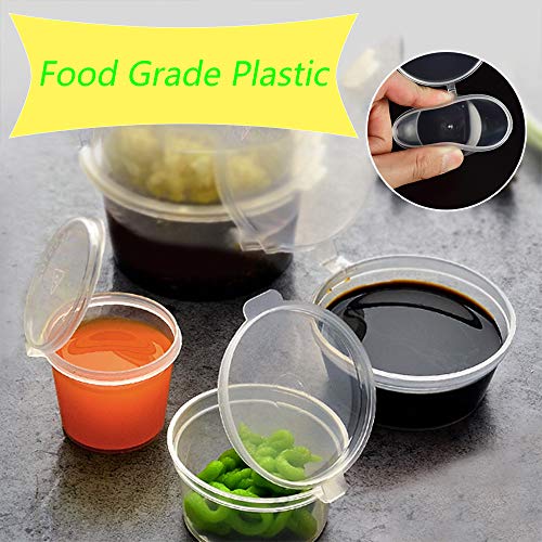 Guanici Vasos de Salsa Desechables de plástico Tazas de Salsa de Plástico con Tapas Contenedores de Limo para la preparación de Alimentos, Salsas y ensaladas pequeñas y Cereales 50 Piezas (50 ml)