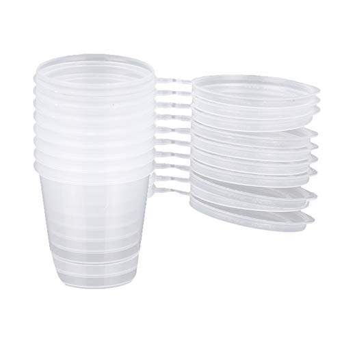 Guanici Vasos de Salsa Desechables de plástico Tazas de Salsa de Plástico con Tapas Contenedores de Limo para la preparación de Alimentos, Salsas y ensaladas pequeñas y Cereales 50 Piezas (50 ml)